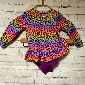 Cat & Jack 2T Rainbow Leopard Print 2-Piece Swimsuit Long Sleeve Sun Cover